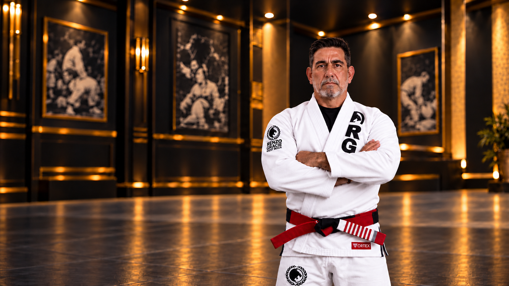Maestro André Araújo, cinturón coral, en Renzo Gracie West Boca Raton