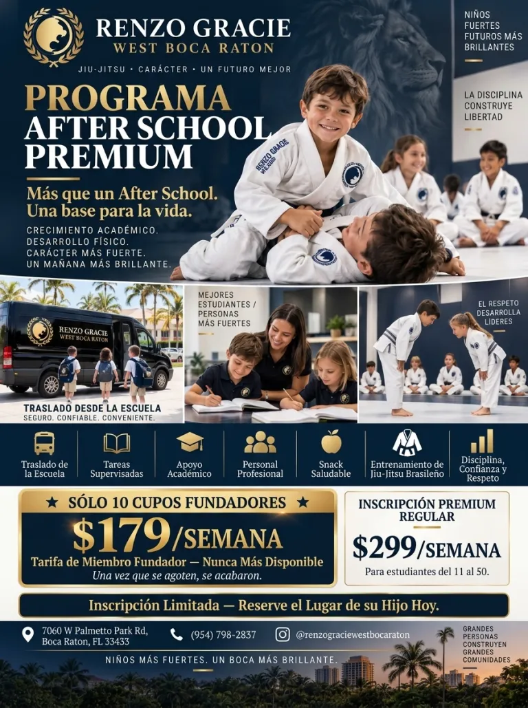 Arte del Premium After School Program: más que after school, una base para la vida, con recogida en la escuela, apoyo en tareas y Jiu-Jitsu en Renzo Gracie West Boca Raton