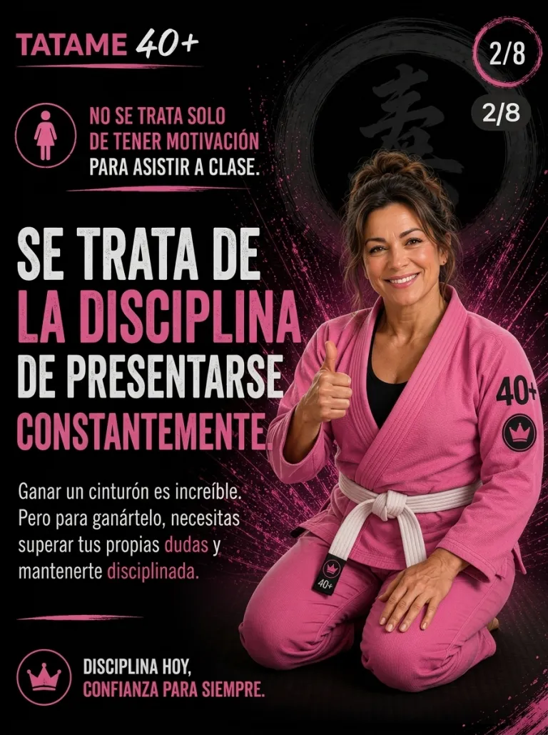 Arte Tatame 40+ (slide 2 de 8: es la disciplina de ir con constancia) en Renzo Gracie West Boca Raton