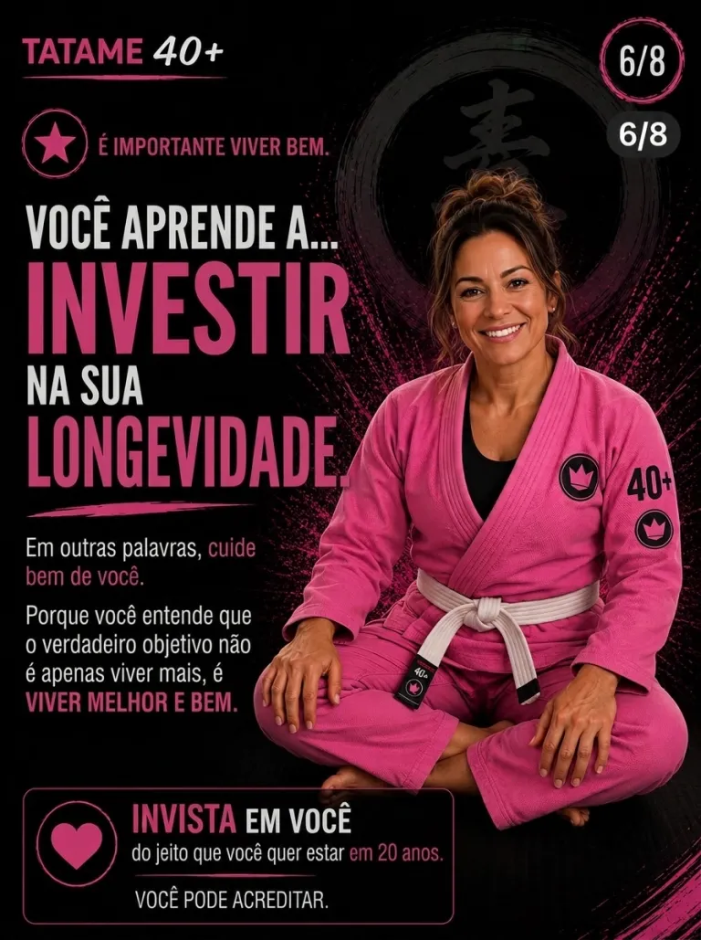 Arte Tatame 40+ (slide 6 de 8: investir na longevidade) na Renzo Gracie West Boca Raton