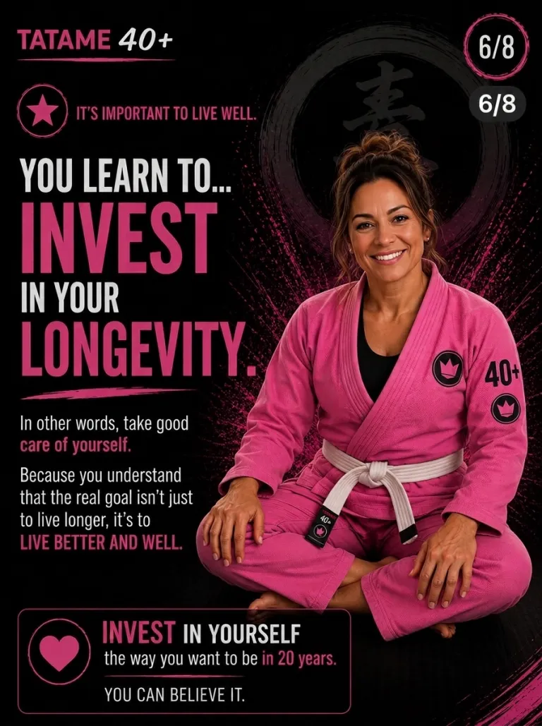 Tatame 40+ flyer (slide 6 of 8: invest in your longevity) at Renzo Gracie West Boca Raton