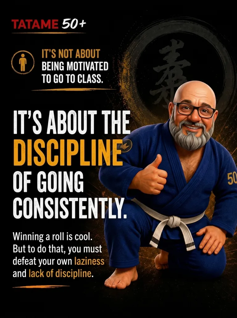 Tatame 50+ flyer (slide 2 of 8: it is about the discipline of showing up) at Renzo Gracie West Boca Raton