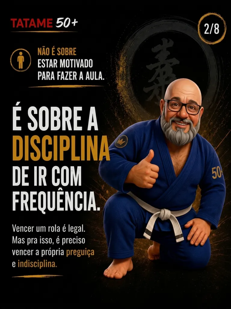 Arte Tatame 50+ (slide 2 de 8: é sobre a disciplina de ir com frequência) na Renzo Gracie West Boca Raton