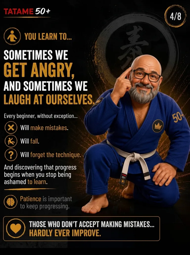 Tatame 50+ flyer (slide 4 of 8: sometimes we get angry, sometimes we laugh at ourselves) at Renzo Gracie West Boca Raton