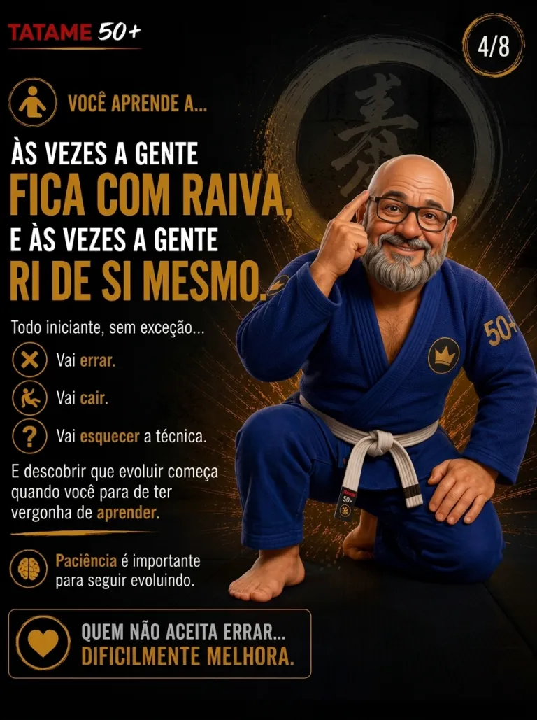 Arte Tatame 50+ (slide 4 de 8: às vezes fica com raiva, às vezes ri de si mesmo) na Renzo Gracie West Boca Raton