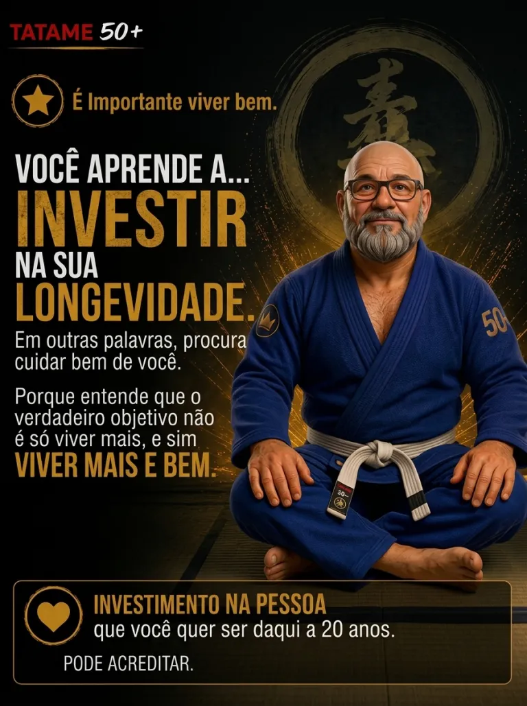 Arte Tatame 50+ (slide 6 de 8: investir na longevidade) na Renzo Gracie West Boca Raton
