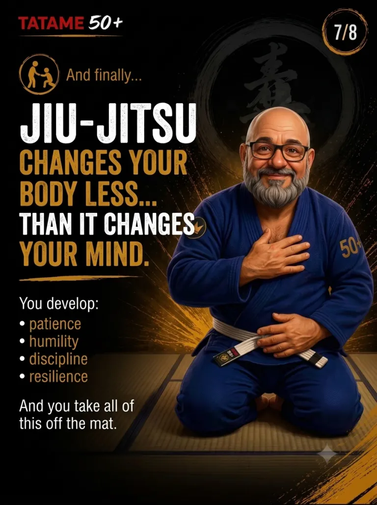 Tatame 50+ flyer (slide 7 of 8: Jiu-Jitsu changes your body less than your mind) at Renzo Gracie West Boca Raton