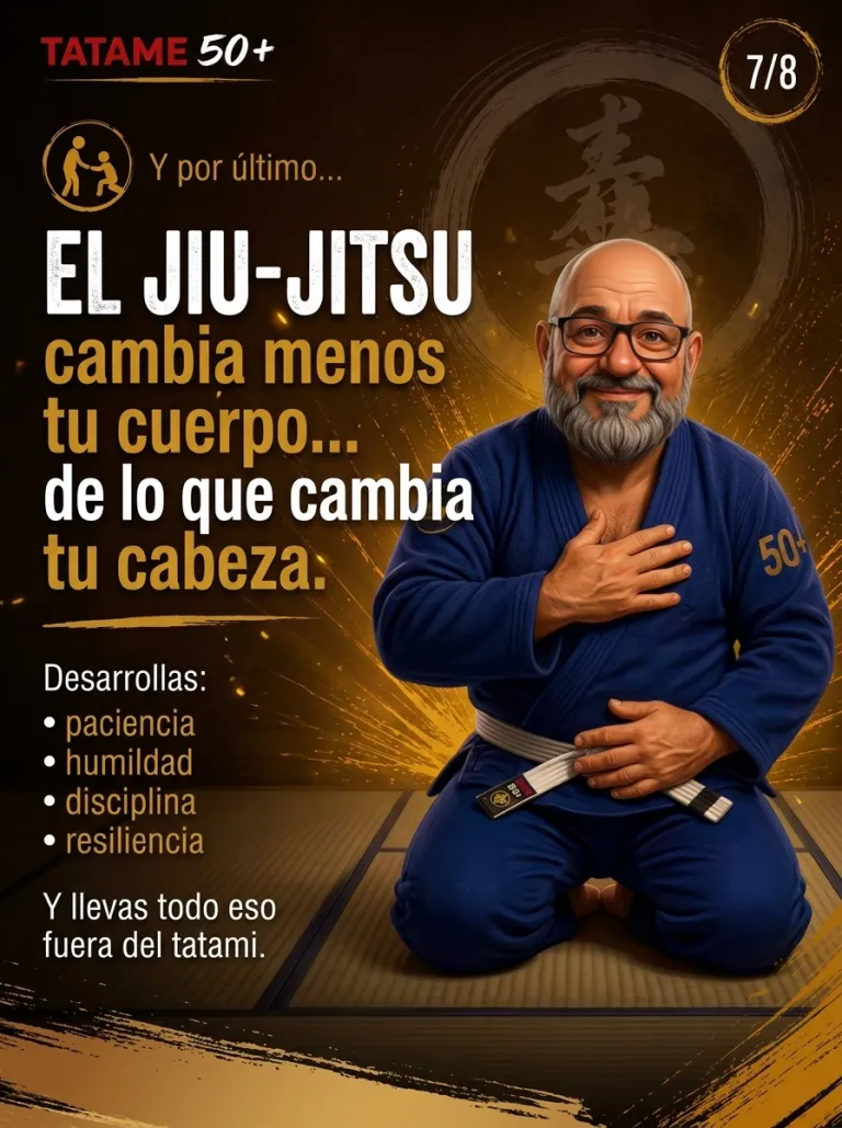Arte Tatame 50+ (slide 7 de 8: el Jiu-Jitsu cambia menos tu cuerpo que tu mente) en Renzo Gracie West Boca Raton