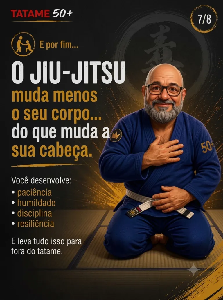 Arte Tatame 50+ (slide 7 de 8: o Jiu-Jitsu muda menos o corpo do que a cabeça) na Renzo Gracie West Boca Raton